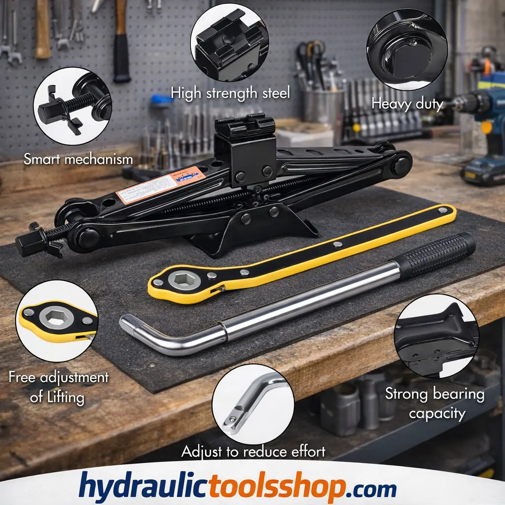 Gurduenon 2-ton scissor jack kit including ratchet wrench, telescoping lug wrench, and carry bag