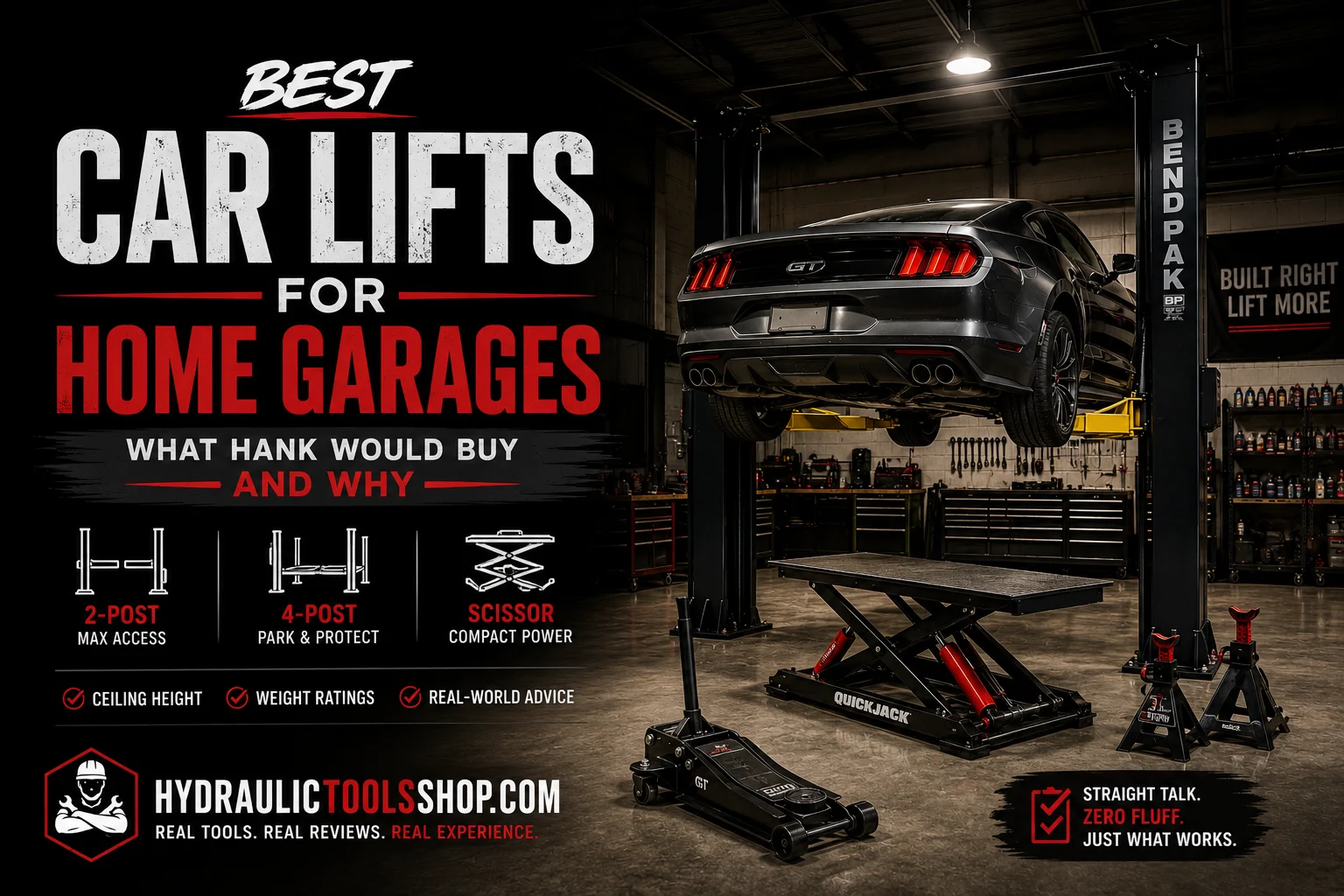 Best car lifts for home garages showing 2-post, 4-post and scissor lift options