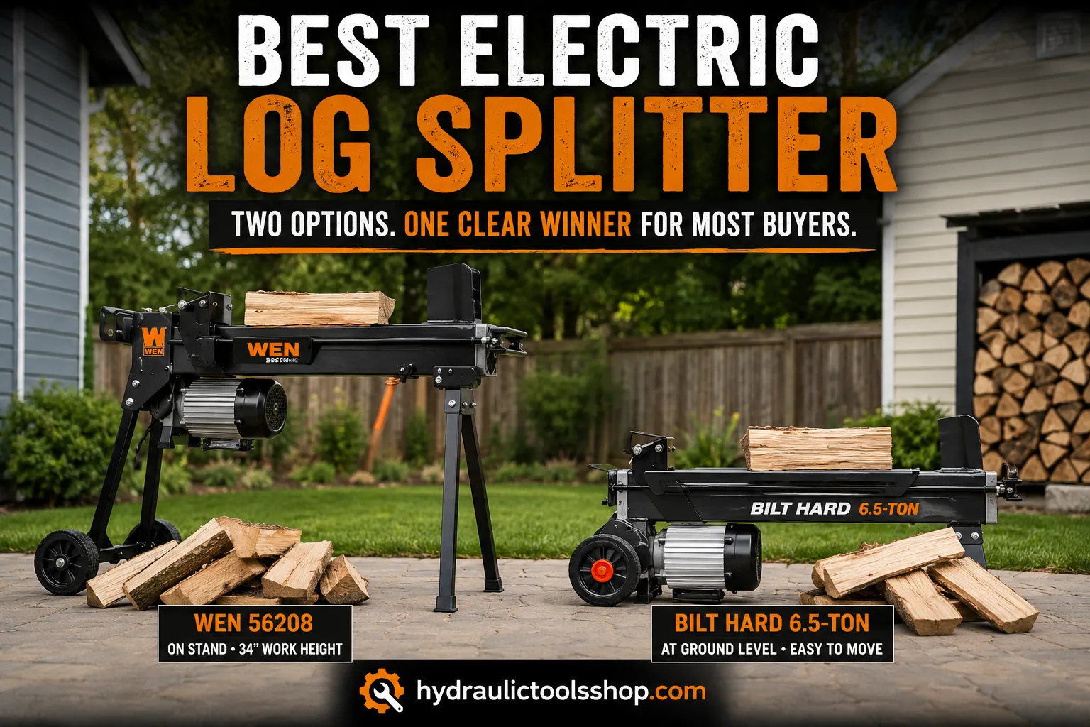 WEN 56208 and BILT HARD 6.5-ton electric log splitters side by side comparison for home use