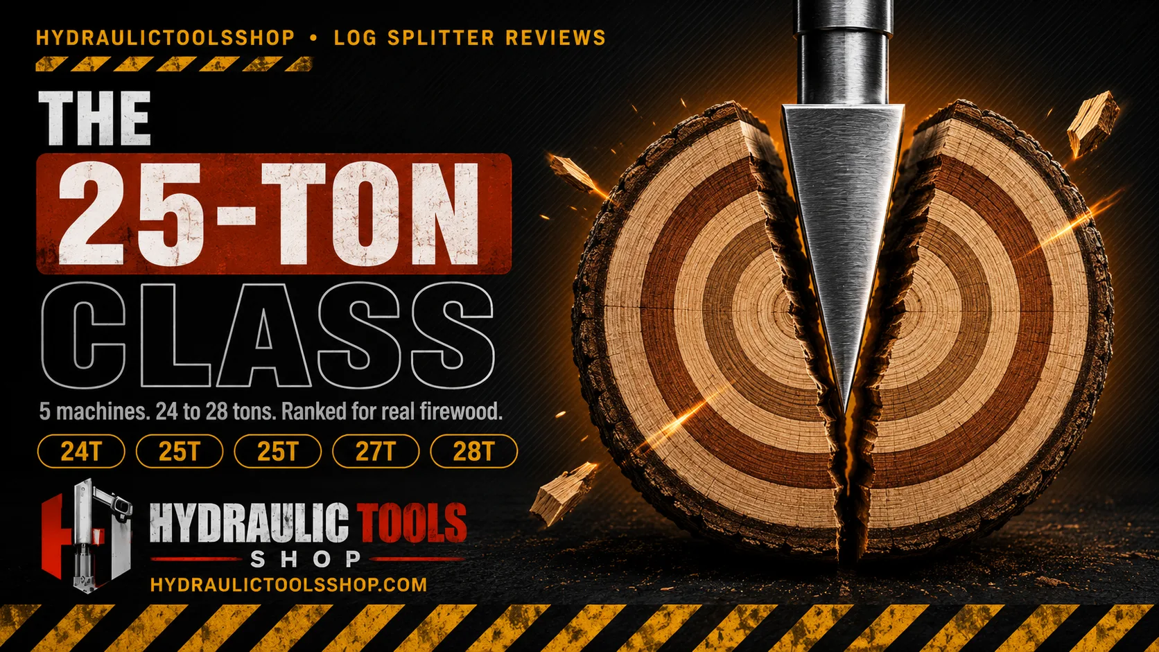 The 25-ton class: five gas and tractor log splitters from 24 to 28 tons compared
